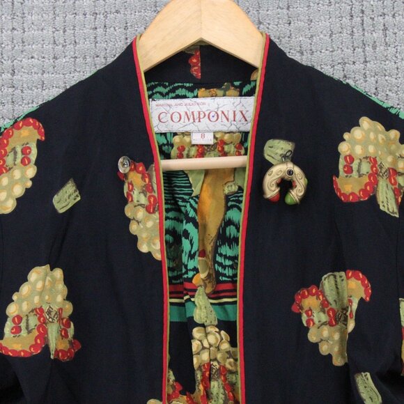 Vintage Componix Jacket Women Size 8 Black All Over Print Cropped Open Front 90s - Picture 5 of 9